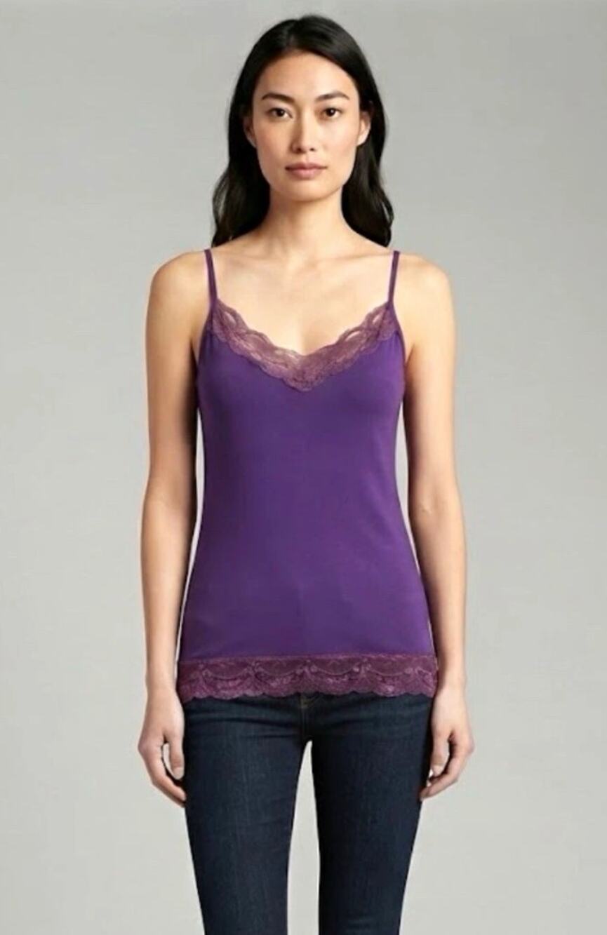 Y2K Vintage Layering Spaghetti Strap Purple Lace Trim Cami Top Bella Swan M